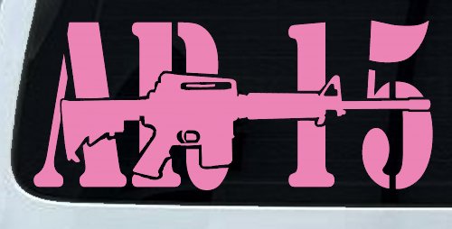 AR 15 Military Rifle With Gun Car or Truck Window Decal Sticker (Pink)