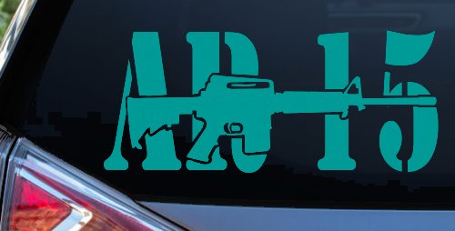 AR 15 Military Rifle With Gun Car or Truck Window Decal Sticker (Turquoise)