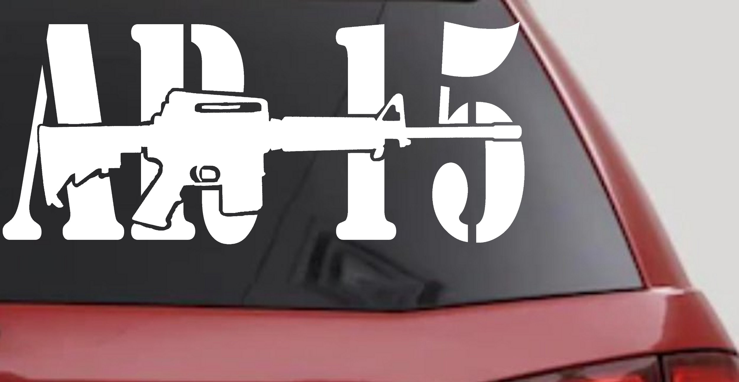 AR 15 Military Rifle With Gun Car or Truck Window Vinyl Decal Sticker (White)