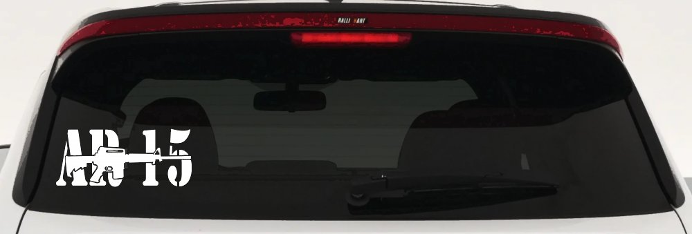 AR 15 Military Rifle With Gun Car or Truck Window Decal Sticker (White)