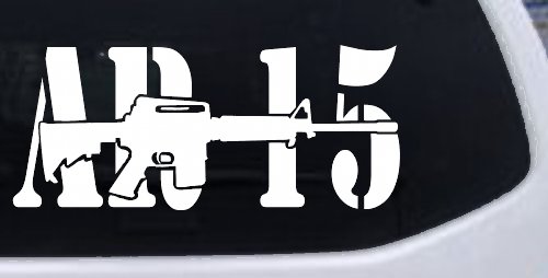 AR 15 Military Rifle With Gun Car or Truck Window Decal Sticker (White)
