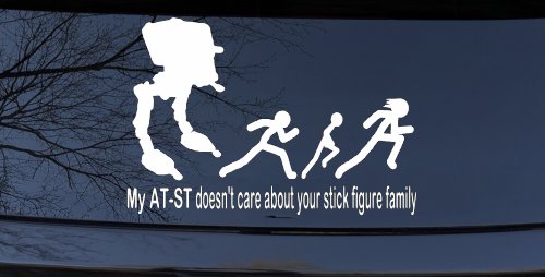 My AT ST Doesn't Care About Your Stick Family Car or Truck Window Decal Sticker (White)