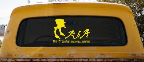 My AT ST Doesn't Care About Your Stick Family Car or Truck Window Vinyl Decal Sticker (Yellow)