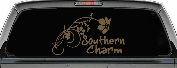 Southern Charm Flower Swirl Country Car or Truck Window Decal Sticker (Gold)