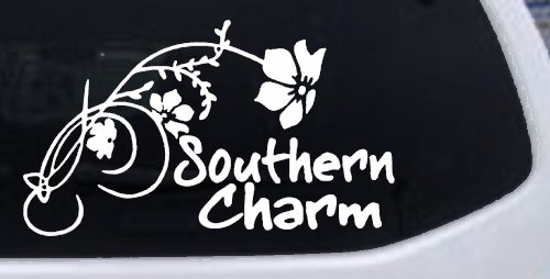 Southern Charm Flower Swirl Country Car or Truck Window Decal Sticker (White)