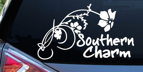 Southern Charm Flower Swirl Country Car or Truck Window Decal Sticker (White)