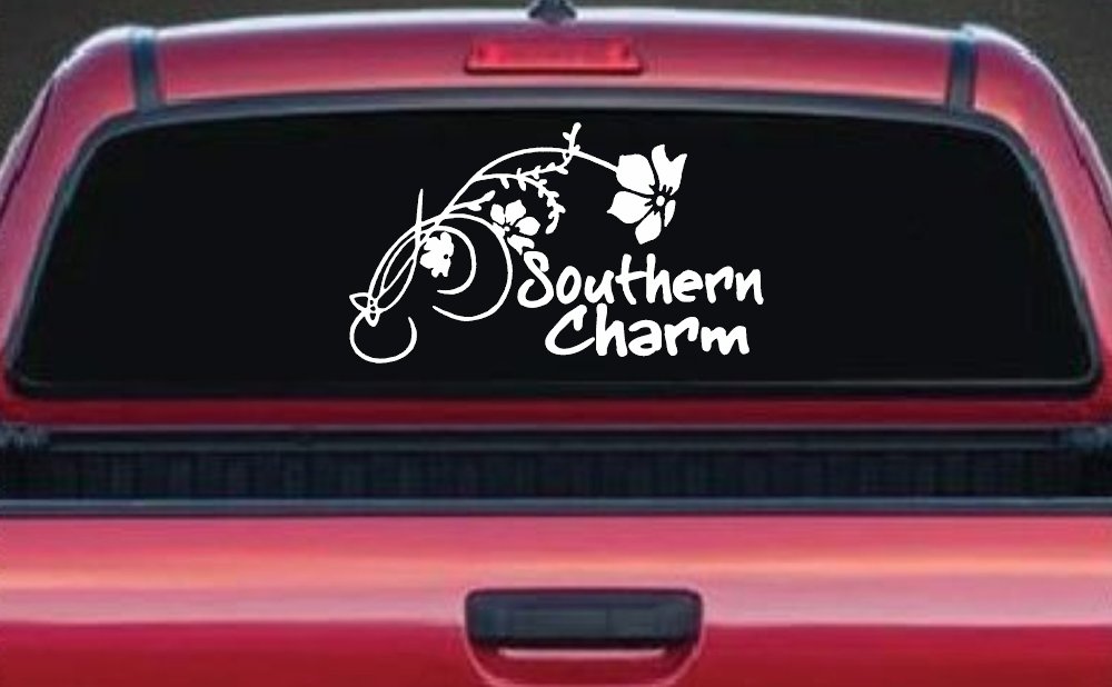 Southern Charm Flower Swirl Country Car or Truck Window Decal Sticker (White)