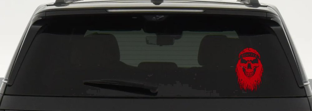 Redneck Skull Beard Car or Truck Window Decal Sticker (Red)