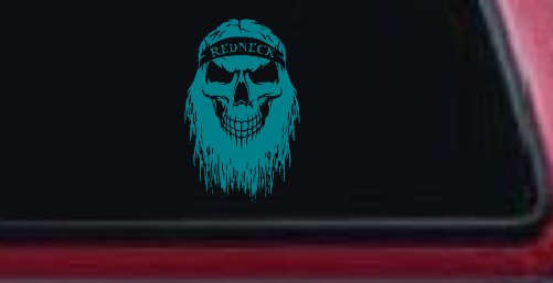 Redneck Skull Beard Car or Truck Window Vinyl Decal Sticker (Turquoise Blue)