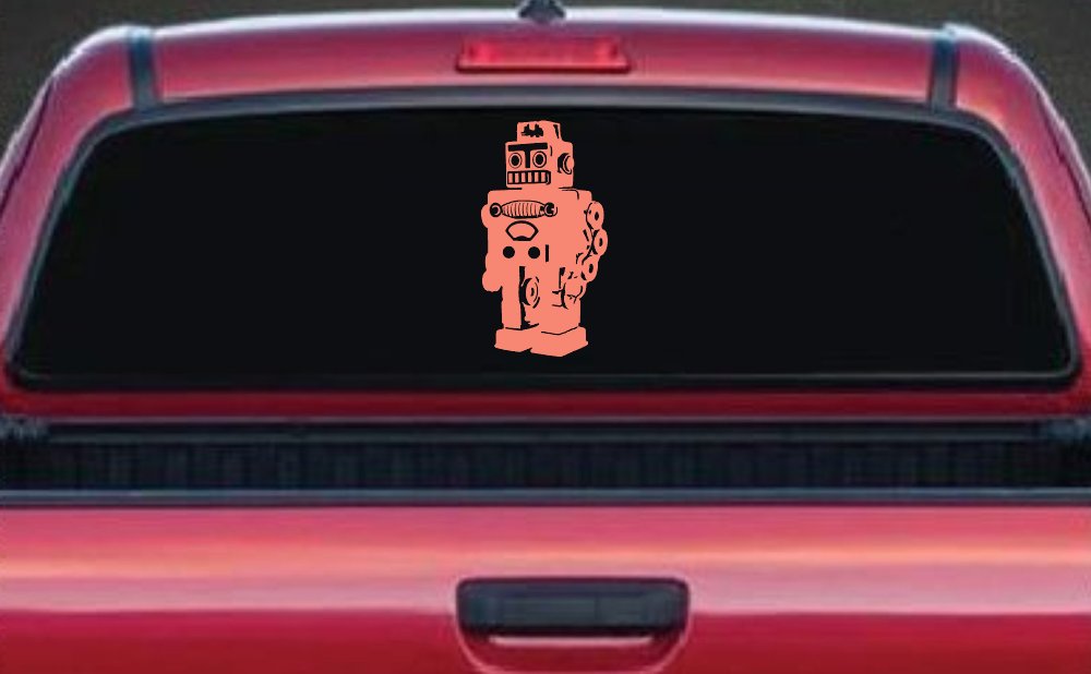 Retro Robot Sci Fi Car or Truck Window Decal Sticker (Coral)