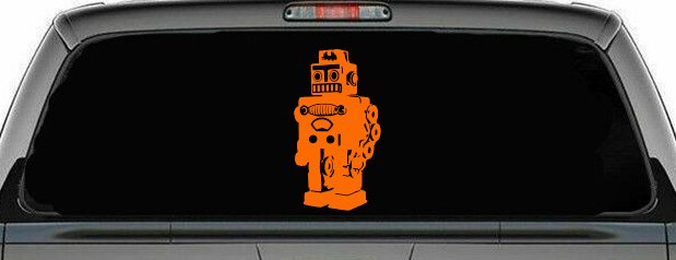 Retro Robot Sci Fi Car or Truck Window Decal Sticker (Orange)