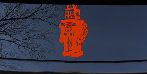 Retro Robot Sci Fi Car or Truck Window Decal Sticker (Orange Red)