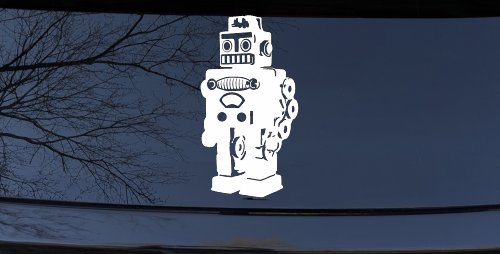 Retro Robot Sci Fi Car or Truck Window Decal Sticker (White)