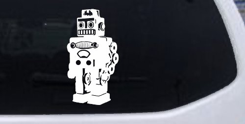 Retro Robot Sci Fi Car or Truck Window Decal Sticker (White)