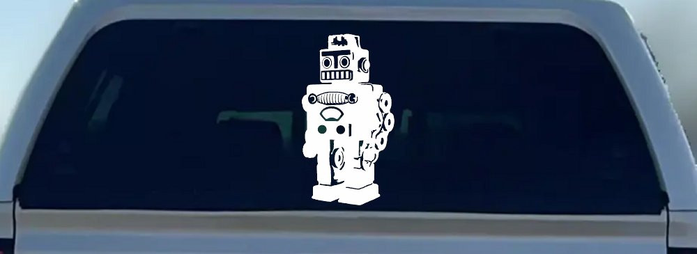 Retro Robot Sci Fi Car or Truck Window Decal Sticker (White)