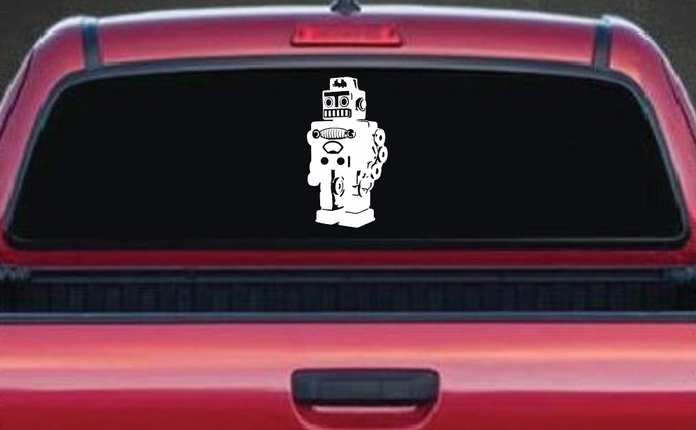 Retro Robot Sci Fi Car or Truck Window Vinyl Decal Sticker (White)