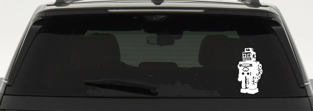Retro Robot Sci Fi Car or Truck Window Decal Sticker (White)