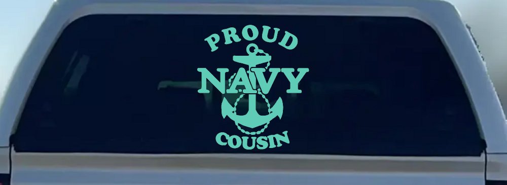 Proud Navy Cousin Military Car or Truck Window Decal Sticker (Mint)
