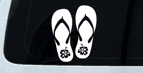Hibiscus Flower Flip Flops Car or Truck Window Decal Sticker