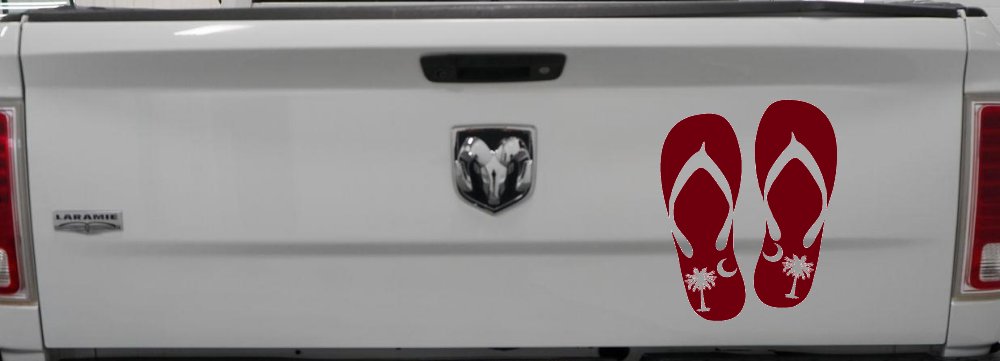 Palmetto Palm Tree And Moon Flip Flops Car or Truck Window Decal Sticker (Burgundy)