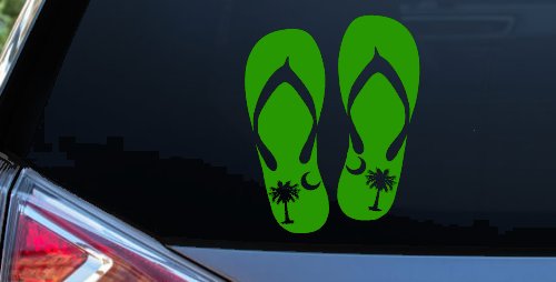 Palmetto Palm Tree And Moon Flip Flops Car or Truck Window Decal Sticker (Lime)