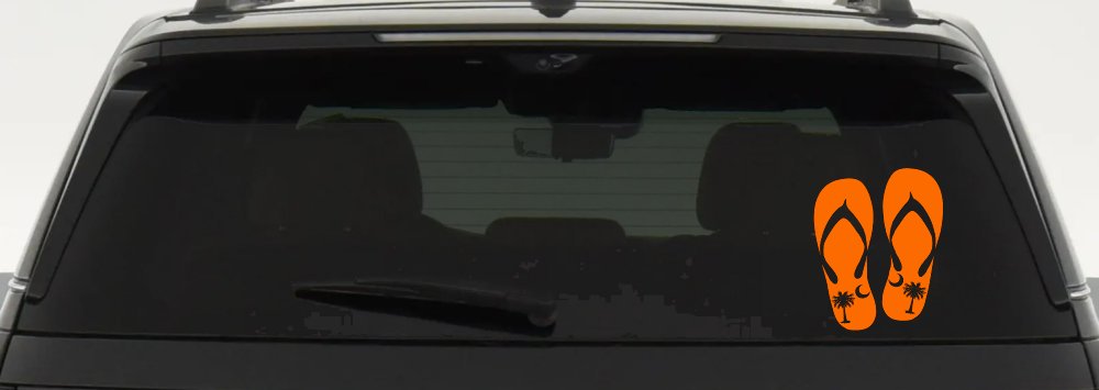 Palmetto Palm Tree And Moon Flip Flops Car or Truck Window Decal Sticker (Orange)