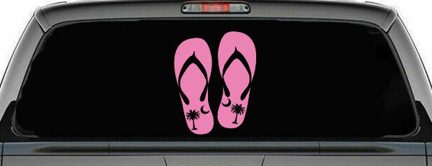 Palmetto Palm Tree And Moon Flip Flops Car or Truck Window Decal Sticker (Pink)