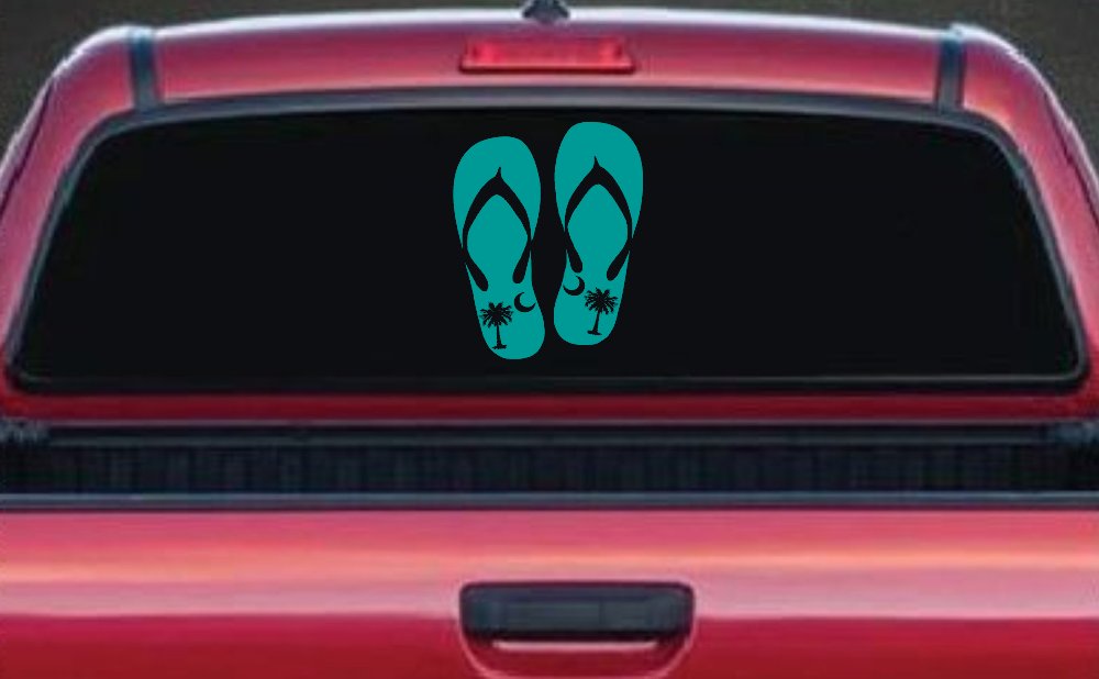Palmetto Palm Tree And Moon Flip Flops Car or Truck Window Decal Sticker (Turquoise)