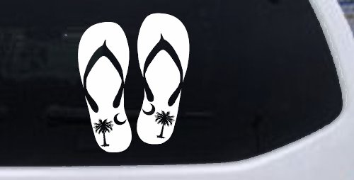 Palmetto Palm Tree And Moon Flip Flops Car or Truck Window Decal Sticker (White)