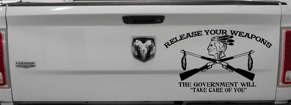 Native American Indian Release Your Weapons Guns 2nd Amendment Car or Truck Window Decal Sticker (Black)