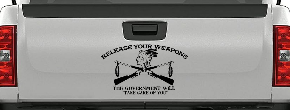 Native American Indian Release Your Weapons Guns 2nd Amendment Car or Truck Window Decal Sticker (Black)
