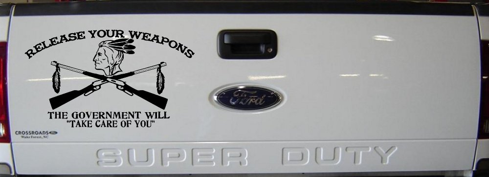 Native American Indian Release Your Weapons Guns 2nd Amendment Car or Truck Window Decal Sticker (Black)
