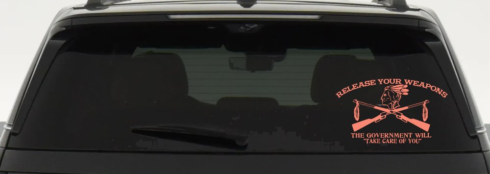 Native American Indian Release Your Weapons Guns 2nd Amendment Car or Truck Window Decal Sticker (Coral)