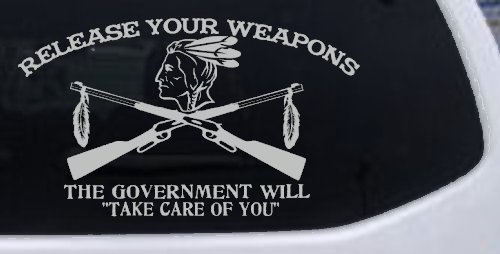 Native American Indian Release Your Weapons Guns 2nd Amendment Car or Truck Window Decal Sticker (Light Gray)
