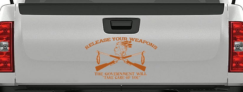 Native American Indian Release Your Weapons Guns 2nd Amendment Car or Truck Window Decal Sticker (Nut Brown)