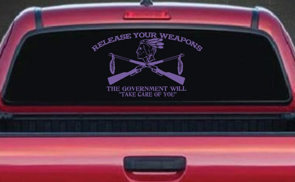 Native American Indian Release Your Weapons Guns 2nd Amendment Car or Truck Window Decal Sticker (Purple)
