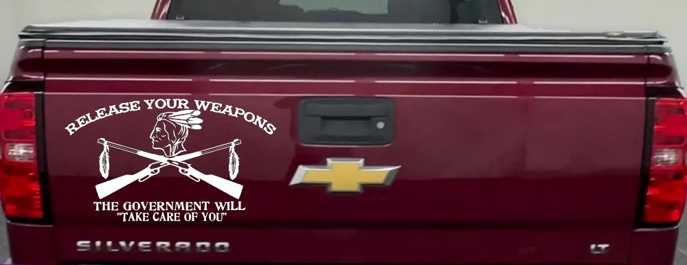 Native American Indian Release Your Weapons Guns 2nd Amendment Car or Truck Window Decal Sticker (White)