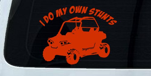 I Do My Own Stunts UTV Side By Side Off Road Car or Truck Window Decal Sticker (Orange Red)