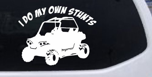 I Do My Own Stunts UTV Side By Side Off Road Car or Truck Window Decal Sticker (White)