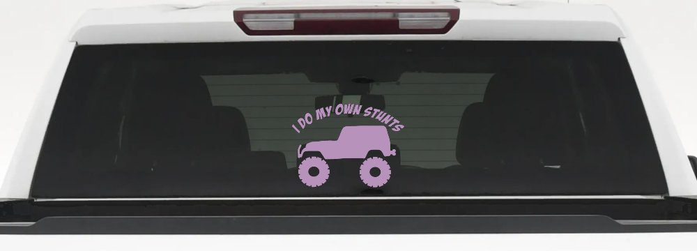 I Do My Own Stunts Jeep Off Road Car or Truck Window Decal Sticker (Lilac)