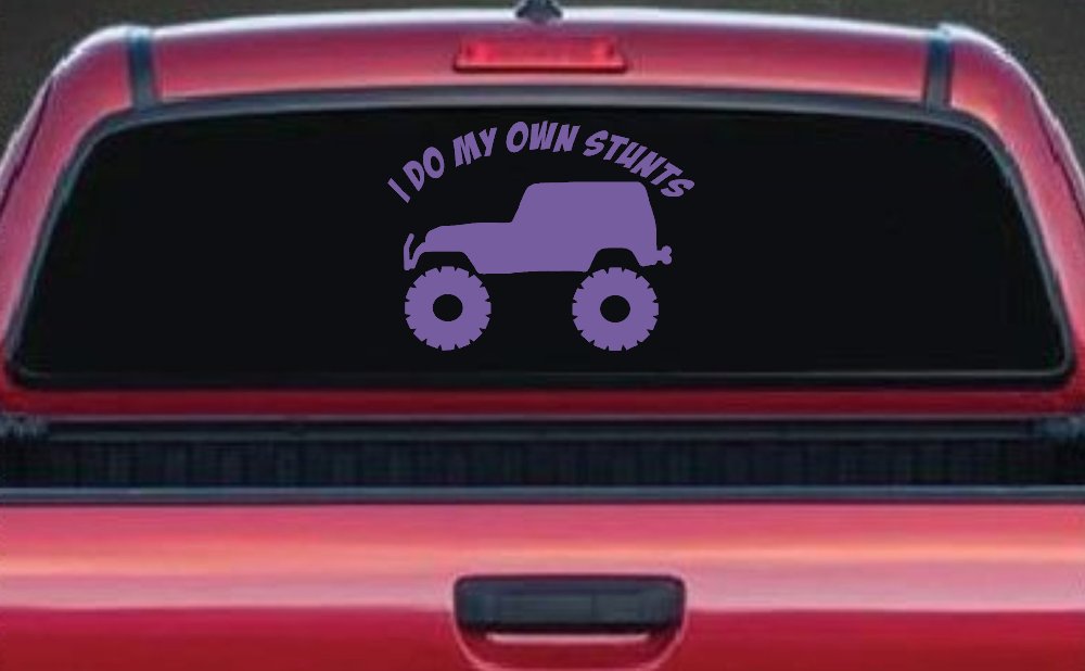 I Do My Own Stunts Jeep Off Road Car or Truck Window Decal Sticker (Purple)