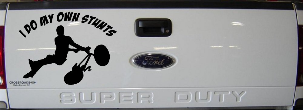 I Do My Own Stunts BMX Bike Tailwhip Moto Sports Car or Truck Window Vinyl Decal Sticker (Black)