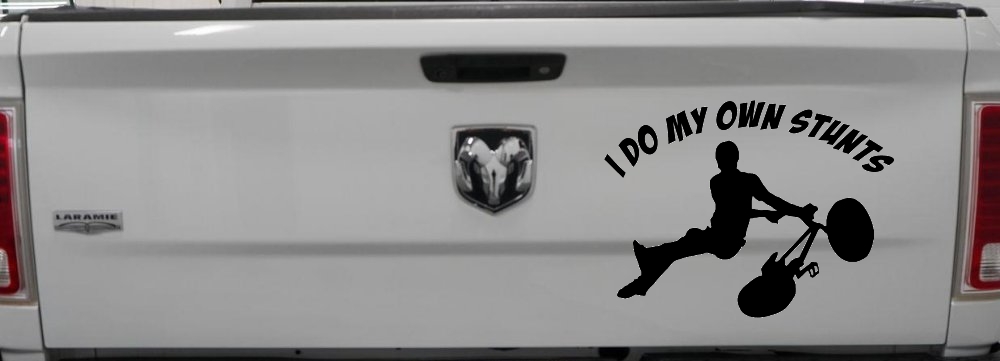 I Do My Own Stunts BMX Bike Tailwhip Moto Sports Car or Truck Window Decal Sticker