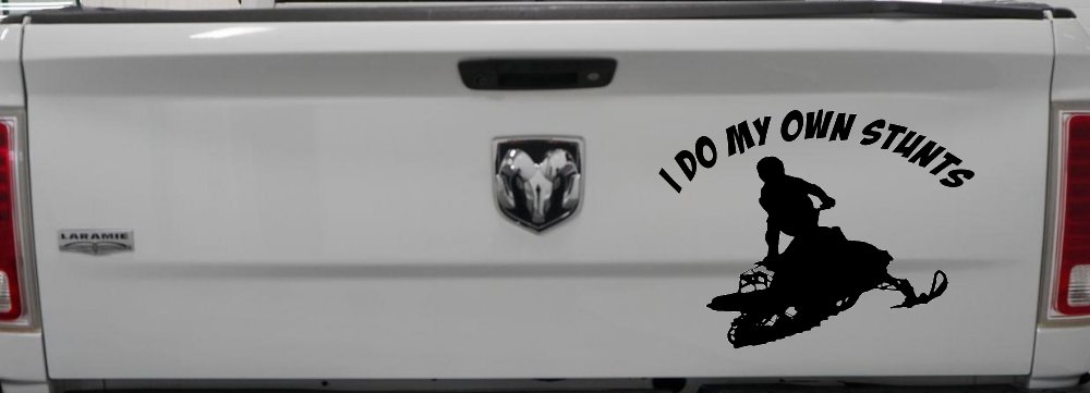 I Do My Own Stunts Snowmobile Moto Sports Car or Truck Window Decal Sticker