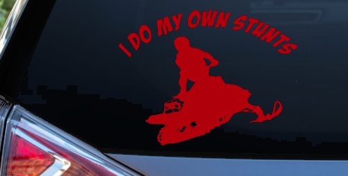 I Do My Own Stunts Snowmobile Moto Sports Car or Truck Window Decal Sticker (Red)