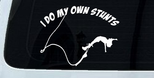 I Do My Own Stunts Bungee Jump Sports Car or Truck Window Decal Sticker (White)