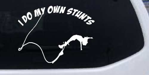 I Do My Own Stunts Bungee Jump Sports Car or Truck Window Decal Sticker (White)