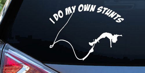 I Do My Own Stunts Bungee Jump Sports Car or Truck Window Decal Sticker (White)