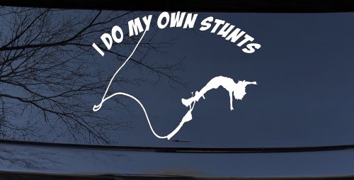 I Do My Own Stunts Bungee Jump Sports Car or Truck Window Vinyl Decal Sticker (White)