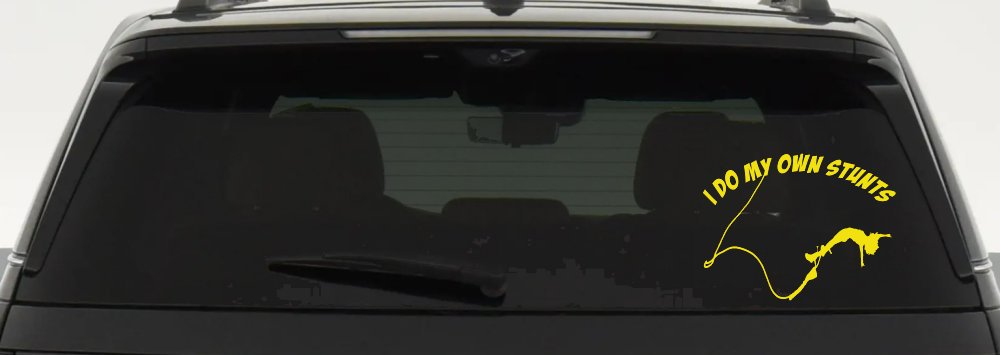 I Do My Own Stunts Bungee Jump Sports Car or Truck Window Decal Sticker (Yellow)